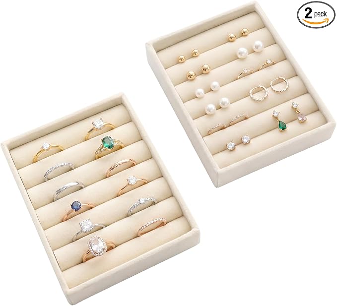 Small Jewelry Tray Set Velvet Ring Organizer Mini Jewelry Drawer Organizer Stackable Jewelrys Organizers Earrings Display Tray Storage Insert Holder for Box Drawer Dresser (Modern)