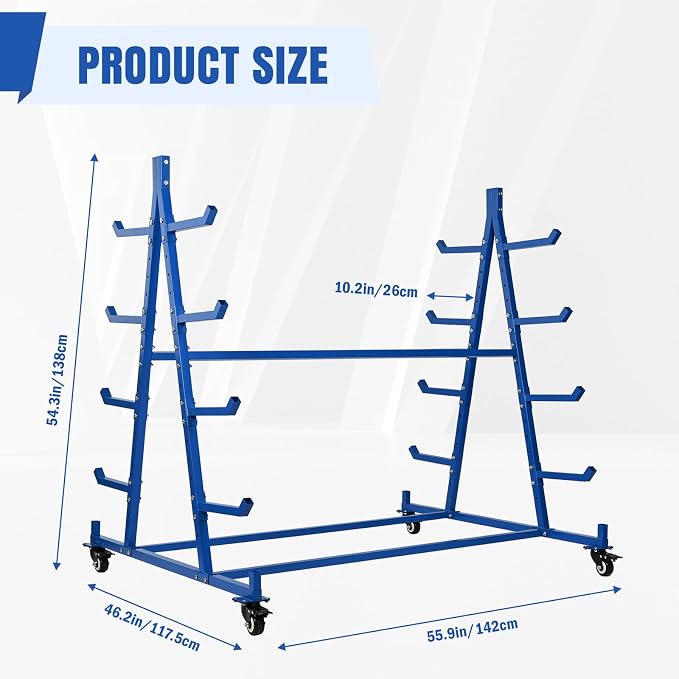 tonchean Lumber Storage Rack with Wheels, 55.9" D x 46.2" W x 54.3" H | Heavy duty mobile conduit pipe stand, 5 tier, can holds up to 1000lbs