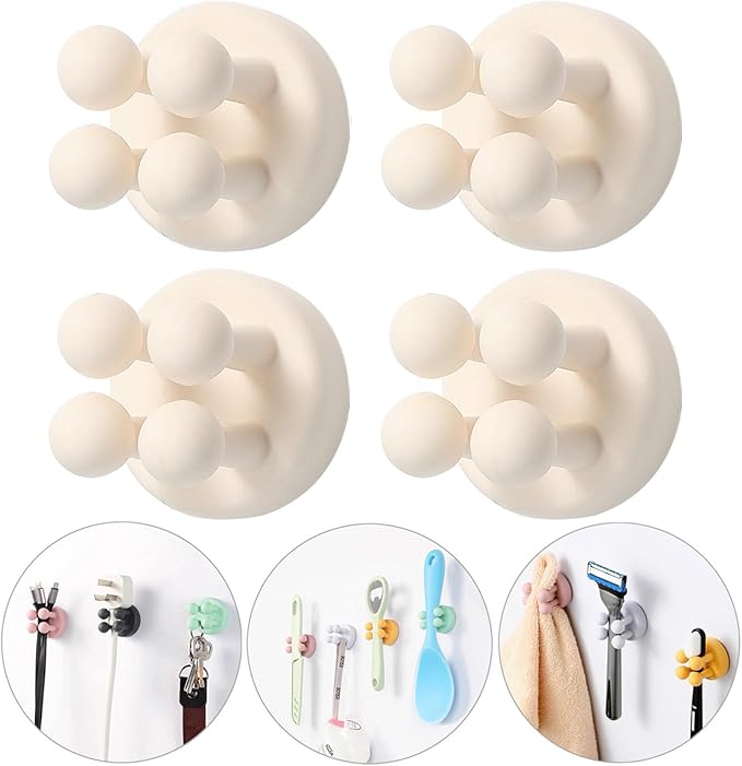 iBetterLife Self-adhesive Silicone Hook Holders - 6Pcs Mounted to Wall for Clipping Hanging Toothbrush Razor Towel Key Plug Cable, Utility Holders for Kitchen Bathroom Home Office Dorm Room Essentials