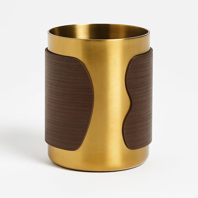 MultiBey Gold Pencil Holder Cup, Luxury Walnut Pen Holder Metal Organizer Small Vase, Offices Stationery Makeup Brushes Holder Decoration Desk Accessory for Office Home | Offices Stationery Makeup Brushes Pen Cup Decoration Desk Accessory for Office Home