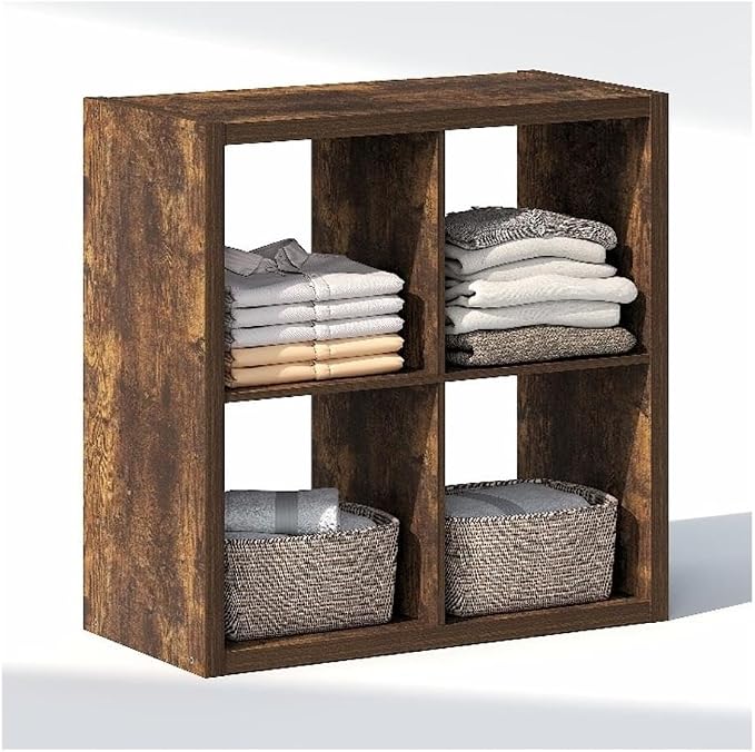 Furinno Cubic Extra Thick 4-Cube Closet Organizers and Storage, Amber Pine | 14.6 x 30 x 30 in, Open Shelf Closet Storage, Closet Organizer, for Wardrobe, Bedroom, Living Room
