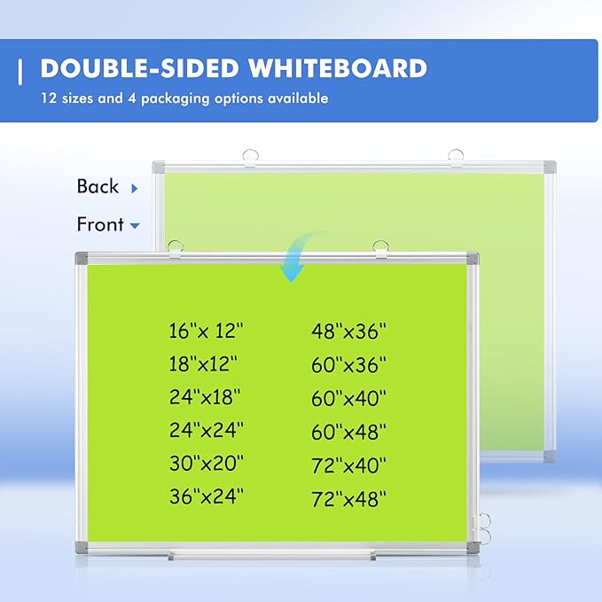 WALGLASS Magnetic Whiteboard 24"x18" Dry Erase White Board for Walls with Pen Tray, Aluminium Frame and Dry-Wipe Writing Surface for Drawing, Home, and Office (Green)