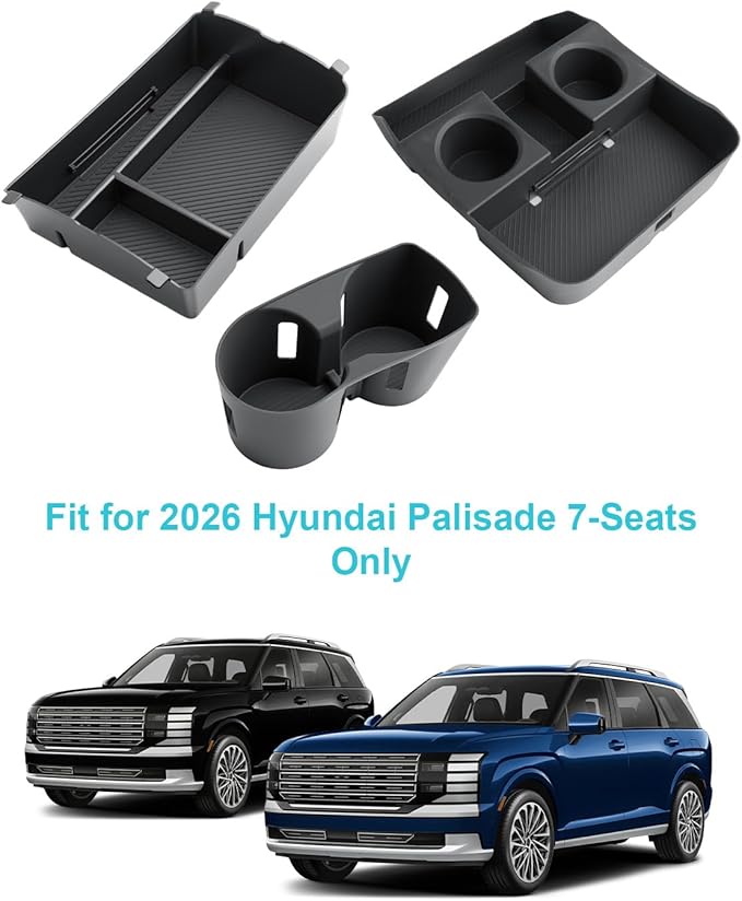 CDEFG 3Pcs for 2026 Hyundai Palisade Center Console Organizer for 2026 Hyundai Palisade Accessories Middle Console & Lower Console Storage Box & Cup Holder(Only for Split Armrest)
