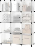 AWTATOS 12 Cube Storage Organizer, Closet Storage Shelves with Doors | Closet Organizers, DIY Stackable Storage Cube Shelf, Plastic Clothes Organizer Shelving for Bedroom, Home Office，Translucent