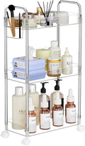 SPACEKEEPER 3 Tier Acrylic Storage Rolling Cart Clear Bathroom Cart Organizer, Transparency Laundry Room Organization Mobile Shelving Unit Multifunction Rolling Utility Cart for Office Living Room