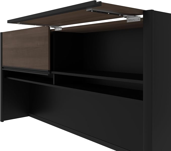 Bestar Connexion 72W U-Shaped Executive Desk with Lateral File Cabinet and Hutch in Antigua & Black | With Lateral File Cabinet and Hutch; with Narrow Desk Shell, Desk Shell, Desk Bridge, Keyboard Tray, CPU Stand; 2 file drawer