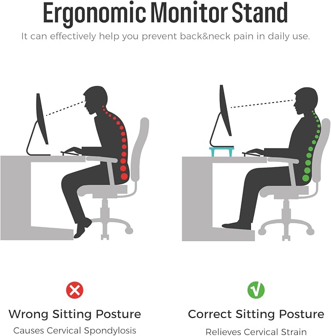 loukin Monitor Stand Riser for Desk, 22.4" × 8.2" Computer Stand, Wood | Supports 22 lb, No Installation Required, Water-Resistant Surface, Fits Laptops and Printers, Ergonomic Design