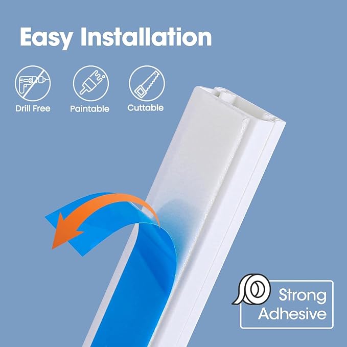 YesBes 116in Cord Hider Kit, Cord Covers for Wires on Wall, Cord Hider for Wall Mount tv, Paintable Cable Raceway, tv Cable Hider Wall kit, Wire Covers for Cords, W0.59in X H0.4in, White