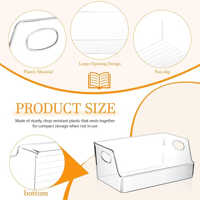 NUOBESTY Clear Storage Bins with Handle Plastic Book Organizer Basket for Classroom Library Office Home Stationery 13.4X8.5X5.9 Inch