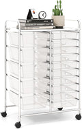 LDAILY 15 Drawer Rolling Storage Cart, Rolling Cart with Drawers for Classroom, Art Supply Craft Organizer on Wheel with Metal Frame & Handles for Home Office School