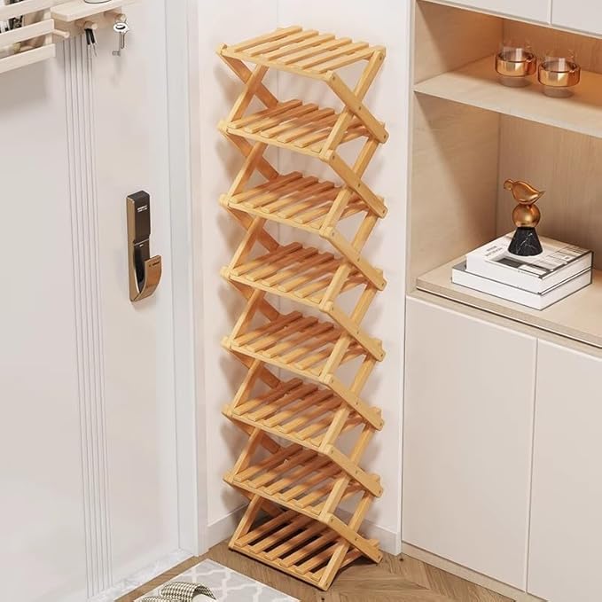 Shoe Racks, Foldable Shoes Organizer FreeStanding Shelf,7 Layers | Natural Functional Multifunctional Design For Entryway Closet Bedroom Hallway