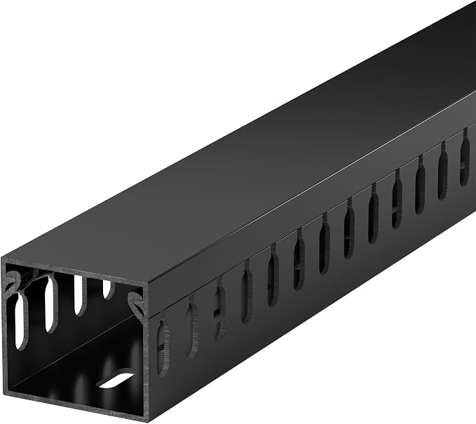 1.4"H x 1.6"W Cable Raceway, 66in Under Desk Wire Management Channel, Black | Slotted Wire Duct, 4Pack, 16.5in Each, Heavy-Duty PVC Cable Management for Server Racks, Network Cables & Electrical Cabinets