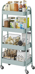 DUMOS 4 Tiers Rolling Utility Cart, Storage Organizer, Shelving Unit | Metal, Lockable Wheels, Mobile, Kitchen, Bathroom, Laundry, Narrow Places, Green