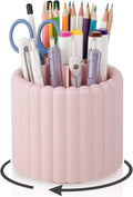 Anyoifax 360° Rotating Pen Holder for Desk Removable Pencil Organizer, Pink | 7 Slots Pen Cup Cute Office Supplies and Accessories Plastic Desktop Storage Box Art Caddy for School, Work, Home