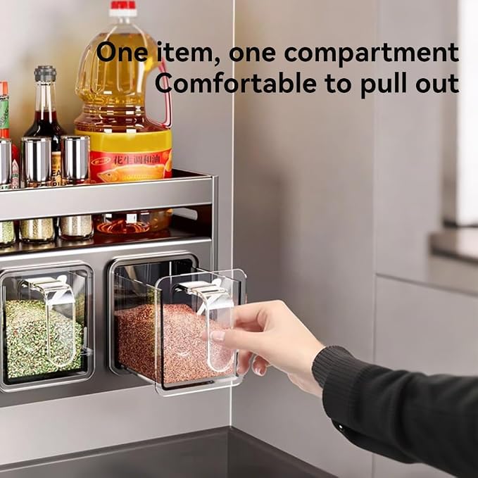 Kitchen Spice Rack Wall Mount Hanging Seasoning Box Over Stove Hanging Shelf Seasoning Jar Organizer for Sugar Salt Pepper (5 Box)