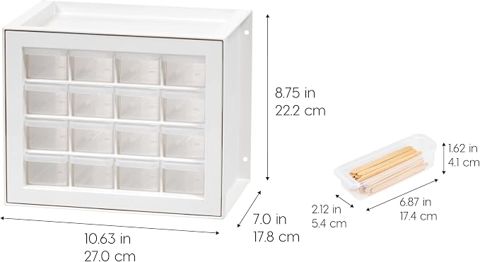 IRIS USA 16-Drawer Small Drawer Organizer, Made in USA, Stackable Teacher Toolbox for Crafts, Art Supplies, Nuts, Bolts, Building Bricks, Drink Mix & Water Flavor Packets, Make Up Storage,White