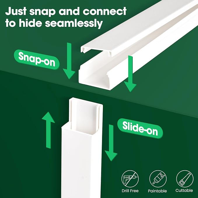 AZEN Cord Hider Kit, 110in Cord Covers for Wires on Wall, Paintable Wire Covers for Cords on Wall, Self-Adhesive Cable Hider Cord Organizer, Wire Hiders, 8X L14in X W0.96in x H0.57in