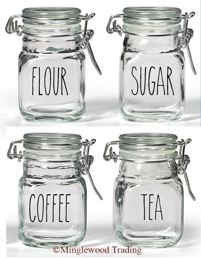 Set of 4 Farmhouse Style Canister Labels V6 Vinyl Stickers - Kitchen Flour Sugar Tea Coffee - Die Cut Decals - Skinny Font - Purple