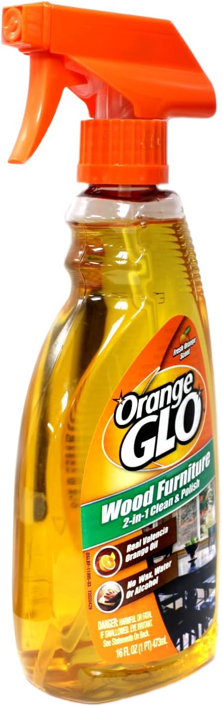 Orange Glo Wood Furniture 2-in-1 Clean & Polish Spray, Fresh Orange Scent, Real Valencia Orange Oil, 16 fl oz (Pack of 3)