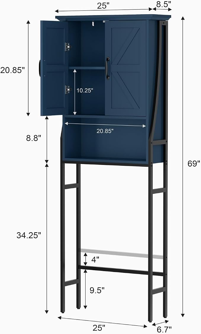 Over The Toilet Storage Cabinet, Over Toilet Bathroom Organizer with Doors Above Toilet Storage Cabinet Spacesaver Rack Behind Toilet Bathroom Organizer Over The Toilet Storage (Ultramarine)