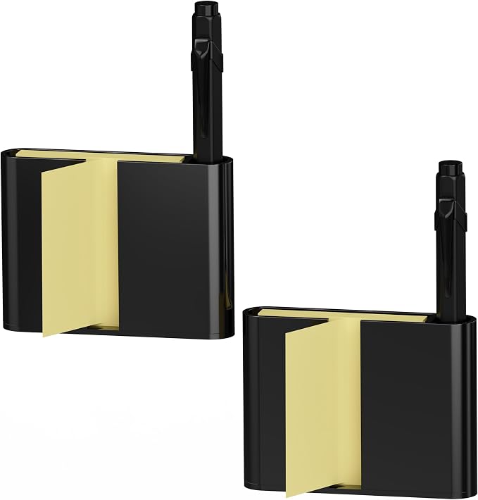 2Pack Acrylic Sticky Note Dispenser, Magnetic Sticky Note Holder for Post It Notes, 3 x 3 Inch Sticky Note Pen Organizer for Office Home Classroom, Black