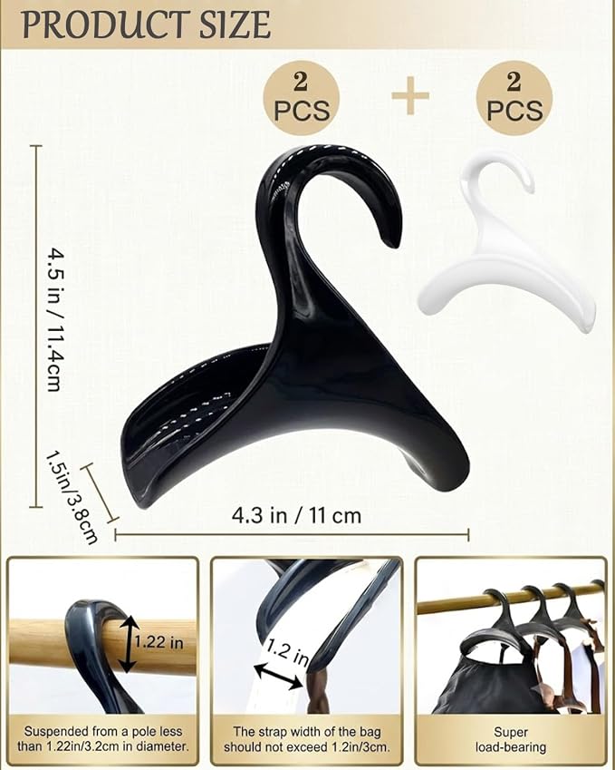 Purse Hanger Closet, Bag Hanger 4PCS Purse Holder for Closet Backpack Hanger Hook for Organizer Storage Purses Tote Bag Backpacks Handbags