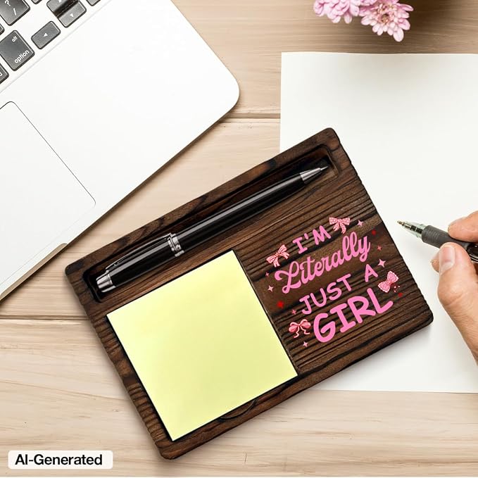 Pink Coquette Bow Preppy Sticky Note Holder I'm Literally Just a Girl Pink Girly Self-Stick Note Pad Holders Girls Room Dorm Office Decor, Gifts for Nurse Teacher Office Staff Women