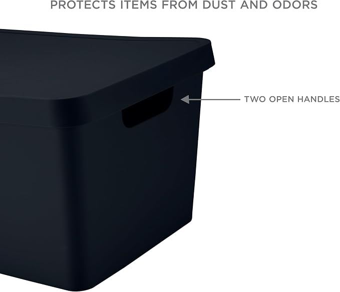 Simplify Large Vinto Storage Box | Stackable | Home Organization | Bathroom | Accessories | Toys | Closet | 2 Handles | Black