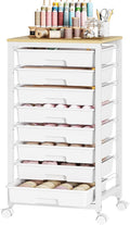 SYKIARIOL Rolling Cart with Drawers,8 Drawer Rolling Cart,Rolling Drawer Cart,Rolling Storage Drawer Cart,White Rolling Cart,Utility Cart with Drawers and Wooden Tabletop