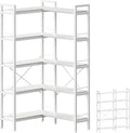 Huuger 5 Tier Bookshelf, L Shaped Corner Bookshelf with 10 Open Shelves, 49.4 Inch Straight Wide Bookcase with Metal Frame and Wooden Board, Adjustable Feet, White