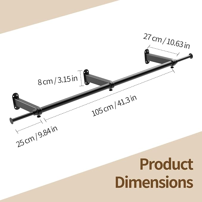 Luxspire Wall Mounted Clothes Rack, Industrial Pipe Clothing Rack, 41" Heavy Duty Extendable Iron Garment Bar, Multi-Purpose Hanging Rods for Clothes Bedroom, Laundry Room, Closet 1 Pack, Black