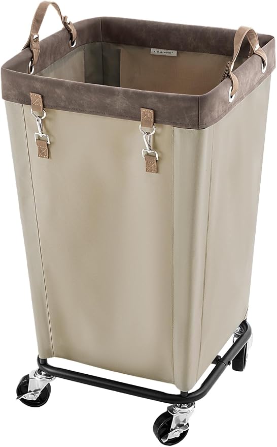 StorageWorks Laundry Basket with Wheels for Clothes, 160L Tan Hamper Cart