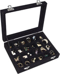 Vicoter Velvet Jewelry Box 24 Grid Jewelry Ring Display Organiser Box Tray Holder Earrings Storage Case for Girls Wife Mom Women (Black)