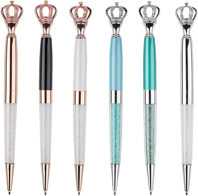 YOUMI Ballpoint pen, 6Pcs crown crystal metal pen, sparkling cute pen, Personalized Crystal Pens，Black Ink Glitter Diamond Pen for Note, Tab, Office School Stationery Supplies (set 8)