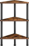 HOOBRO Corner Shelf Stand, Industrial 3-Tier Corner Bookshelf with Metal Frame, Plant Display Shelf, Small Bookcase for Small Spaces, Living Room, Rustic Brown and Black BF30CJ01