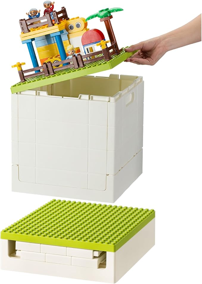 SHIMOYAMA Collapsible Kids Storage Box with Building Base for Lego Duplo Blocks, 26 Qt. Toy Organizer for Boys and Girls, 25L Stackable Toy Chests for Children, Green