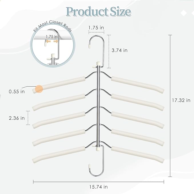 Clothes Hangers Space Saving Shirt Hangers, Non Slip Multi Shirt Organizer for Closet with Foam Padded Closet Organizers and Storage for T Shirt Short Dress Sweater Blouse Hoodie Coat Beige 2 Pack