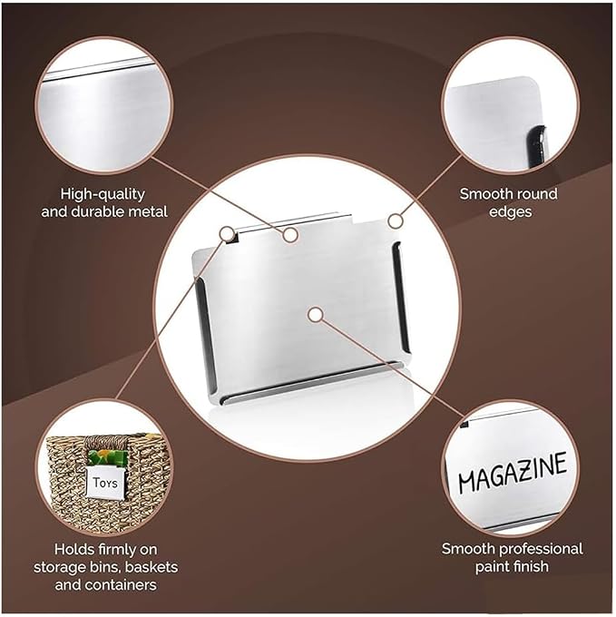 Kitchen Clip Label Holder,Silvery Metal Basket Label Clip On Holders,Basket Labels Clip Set for Pantry Organization Box,Bin Clips Labels Tags ,6 Pcs Clip Holders with 20 Pcs White Blank Cards