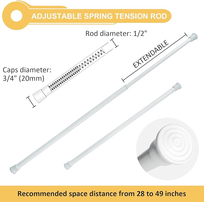 KXLife Spring Tension Rods for Windows Adjustable 28-49", 2Pcs, White | No Drilling, Expandable Spring Loaded, Suitable for Shower, Kitchen, Wardrobe, Doorway