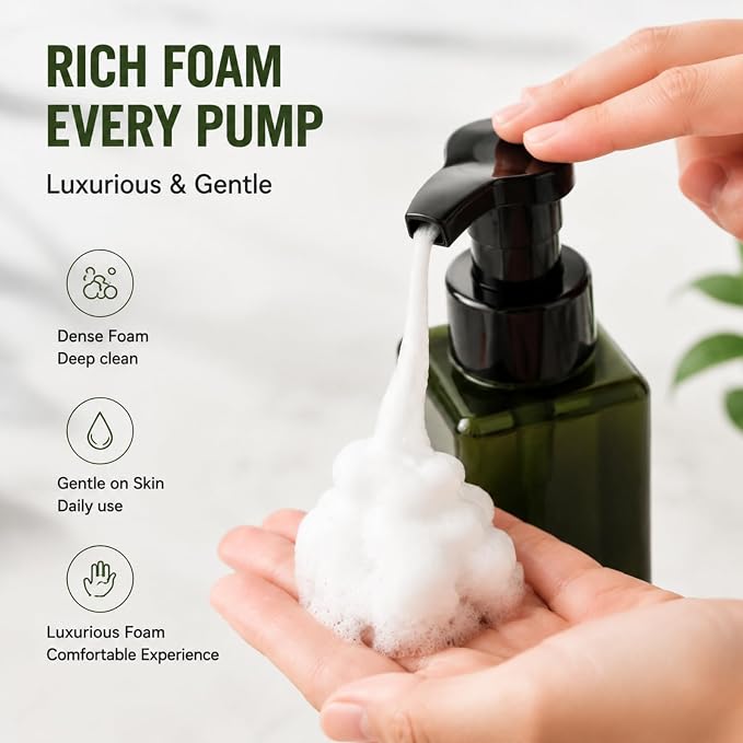 TMLECE 15oz/450ml Square Glass Style Foaming Soap Dispenser Bottles(4 Pack) | BPA-Free PETG, Rich Lather Foam Pump, Leak-Proof Pumps for Hand Soap, Dish Soap & Body Wash, Green