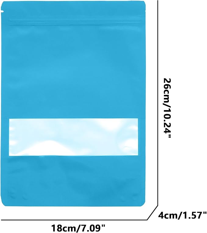 50PCS Foil Pouch Mylar Bags with Clear Window,ULIFESTAR Stand Up Sealable Bags with Tear Notches,Resealable for Food,Party Favors,Gift Packaging and Small Business(18 * 26cm/7.09 * 10.24",Blue)