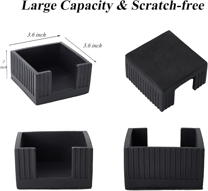Concrete Modern Industrial Sticky Note Holder for Desk - 3.6 x 3.6 Inch Aesthetic Post it Note Holder Dispenser - Fluted Minimalist Self Stick Note Pad Holder - Cement Sticky Note Dispenser -Black