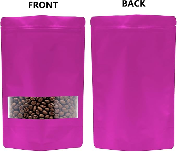 100PCS Foil Pouch Mylar Bags with Clear Window,ULIFESTAR Stand Up Sealable Bags with Tear Notches,Resealable for Food,Party Favors,Gift Packaging and Small Business(16 * 24cm/6.3 * 9.45",Purple)