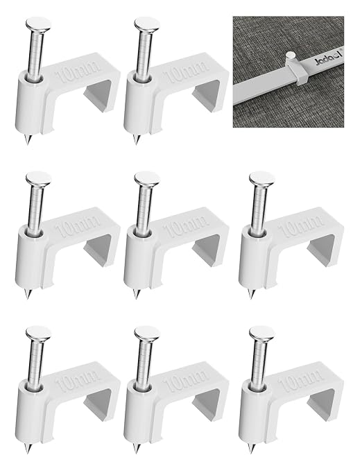 Jadaol Cable Clips 200Pcs 10mm Nail in Clips for Flat Ethernet Cables Wall Clips Cable Tacks Electrical Wire TV Cable Speaker Wire Coax Clips Cable Nails for Cords Cat5/Cat5e/Cat6/Cat7 RJ45 Cord Clips