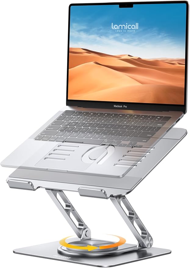 Lamicall Adjustable Laptop Stand for Desk 360° Rotating Base for 10-17.3'' | Aluminum Laptop Riser, Ergonomic Computer Stand Foldable Protable fits MacBook Neo Air Pro Dell HP Lenovo Office Home Sliver