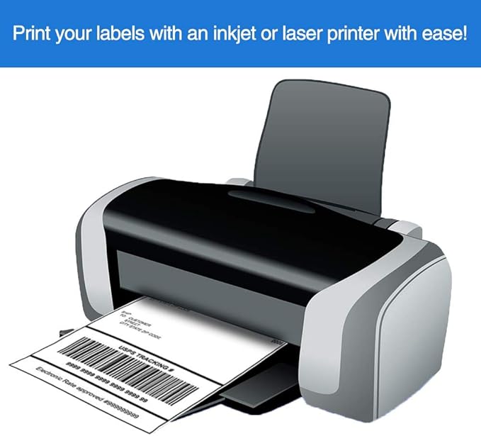 L LIKED 500 Sheets Matte Sticker Paper Full-Sheet 8-1/2" x 11" Self Adhesive Shipping Labels for Laser & Inkjet Printers, White (500 Labels)