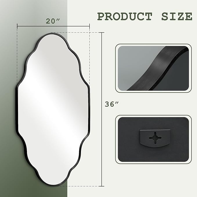 Dorlicecass Wall Mirror for Bathroom - Black Mirror Wall Decor 20" x 36"Modern Mirror Wall Decor with Aluminum Alloy Frame for Bathroom, Bedroom, Living Room, Dining Room, Cloakroom, Entryway
