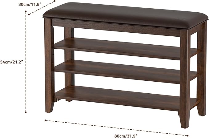 Taitiy Entryway Shoe Storage Bench, Shoe Organizer Bench for Entryway, Ideal for Hallways Front Doors Entrances Mudrooms Featuring Rubberwood and 3 Height-Adjustable and Removable Shelve