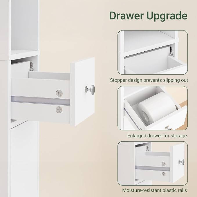 SoBuy Narrow Bathroom Storage Cabinet, 7.8 x 7.8 x 70.8 in, White | Anti-Tipping Narrow Freestanding Bathroom Cabinet With Adjustable Shelves, Slim Storage For Tight Bathroom Corners, BZR34-W
