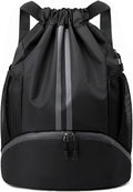 JELUTAR Drawstring Backpack Gym Bag with Shoes Compartment, Black | Water-Resistant String Backpack for Soccer, Basketball, Swim, Beach Cinch for Women Men, 18 L Large Capacity, Wet Pocket
